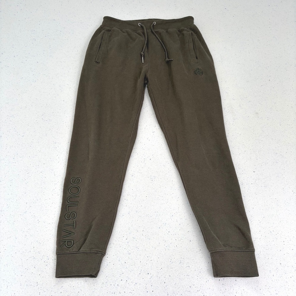 Soul Star Joggers Olive Green Sweatpants‎ Drawstring Tapered Athleisure Lounge L